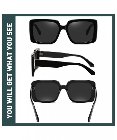 Vintage Square Polarized Sunglasses for Women Trendy 90s Thick Rectangle Sun Glasses UV400 Black Frame Black Lens $11.79 Rect...