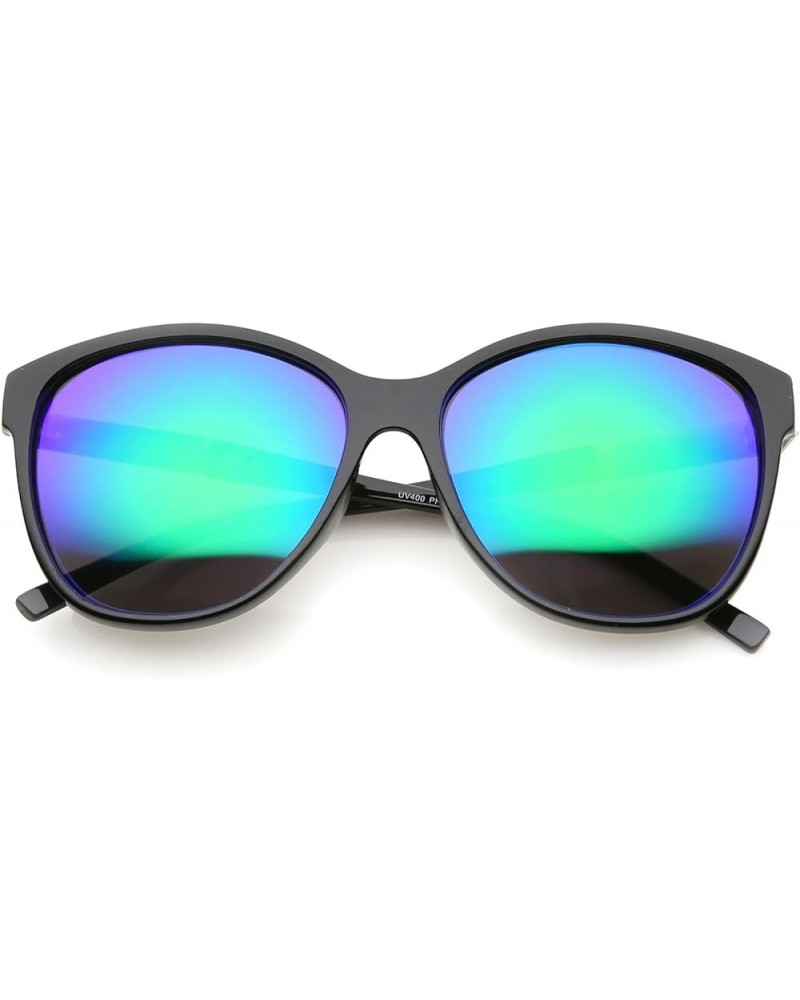 Womens Fashion Metal Temple Colored Mirror Oversize Cat Eye Sunglasses 59mm Black-silver / Green Blue Mirror $9.59 Oversized