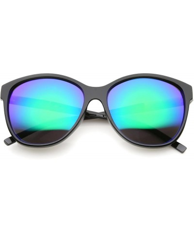 Womens Fashion Metal Temple Colored Mirror Oversize Cat Eye Sunglasses 59mm Black-silver / Green Blue Mirror $9.59 Oversized