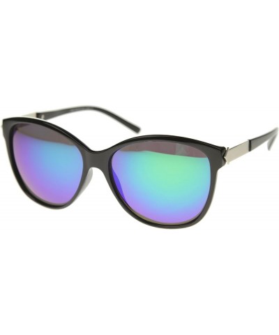 Womens Fashion Metal Temple Colored Mirror Oversize Cat Eye Sunglasses 59mm Black-silver / Green Blue Mirror $9.59 Oversized