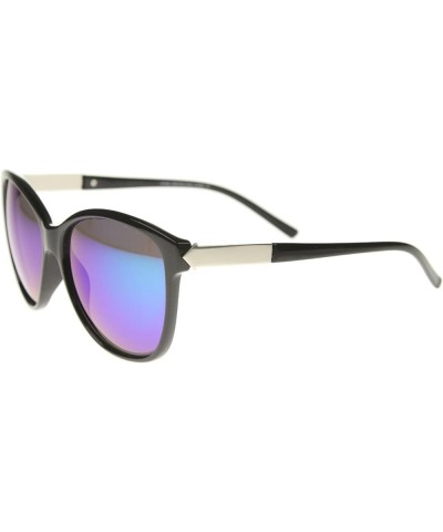 Womens Fashion Metal Temple Colored Mirror Oversize Cat Eye Sunglasses 59mm Black-silver / Green Blue Mirror $9.59 Oversized