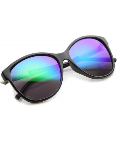 Womens Fashion Metal Temple Colored Mirror Oversize Cat Eye Sunglasses 59mm Black-silver / Green Blue Mirror $9.59 Oversized