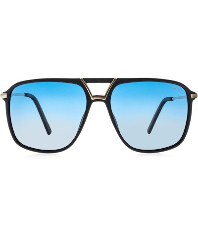 Retro Vintage Square Aviator Sunglasses for Men Polarized Sunglasses Women Trendy Sun Glasses Blue $34.80 Aviator