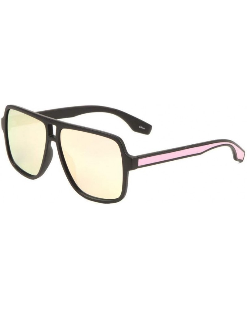 Sleek Square Flat Top Retro Aviator Sunglasses Black & Pink Frame Pink/Gold Flash Mirror Lenses $7.53 Square