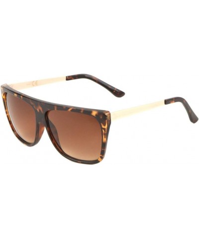 Plastic Flat Top Frame Metal Temple Plastic Ears Sunglasses Brown Demi $10.55 Wayfarer