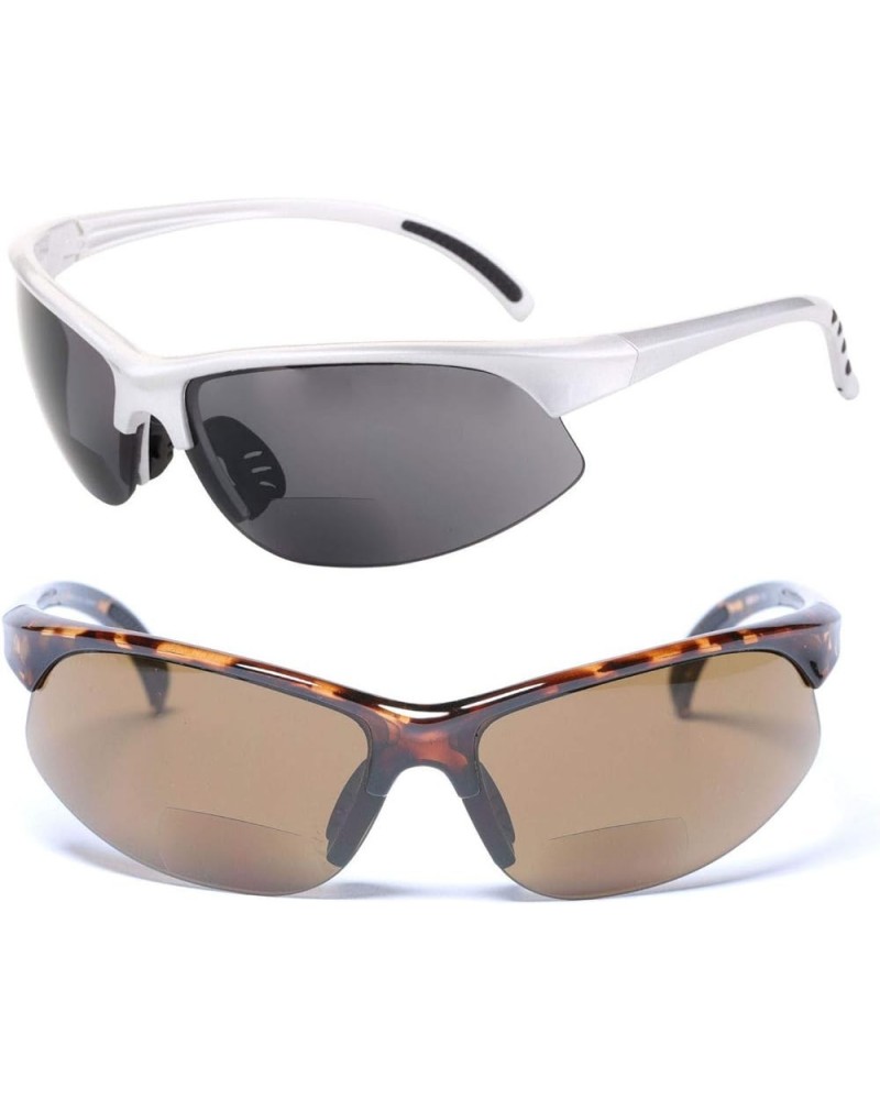 2 Pair of Bifocal Sport Wrap Reading Sunglasses, Outdoor Sun Readers for Men and Women Silver/Tortoise $15.92 Sport