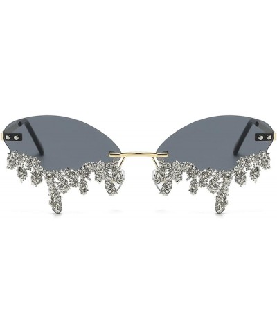 Small Oval Rimless Tear Shape Rhinestone Sunglasses for Women,bling Designer Punk Diamond Sun Glasses Gray $10.79 Rimless