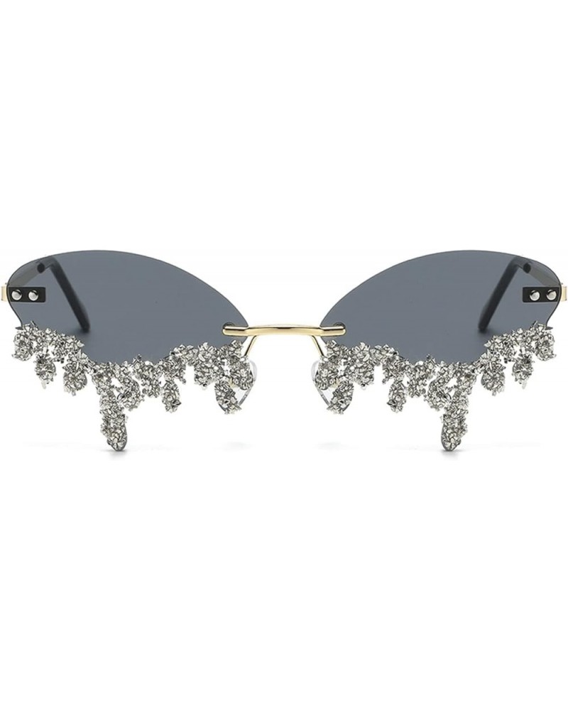 Small Oval Rimless Tear Shape Rhinestone Sunglasses for Women,bling Designer Punk Diamond Sun Glasses Gray $10.79 Rimless