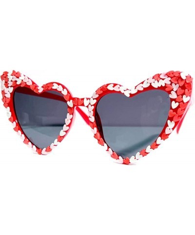 Cute Women's Heart Shaped Sunglasses Fashion Snowflake Cat Eye Sunglasses Fashion Pink Party Sunglasses UV Protection Red $11...