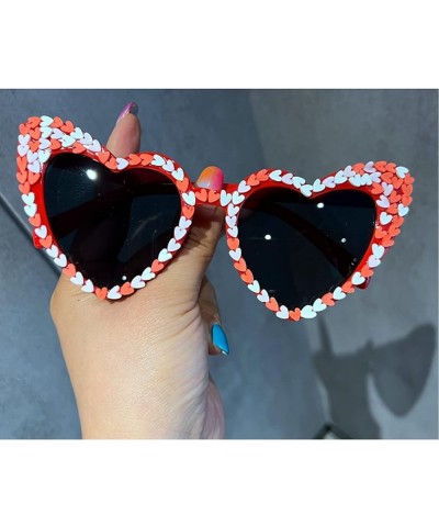 Cute Women's Heart Shaped Sunglasses Fashion Snowflake Cat Eye Sunglasses Fashion Pink Party Sunglasses UV Protection Red $11...