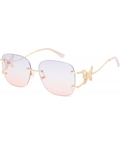 Oversized Rimless Sunglasses for Women Men Square Butterfly Y2k Sun Glasses AP3678 C2 Blue Pink $11.75 Oversized