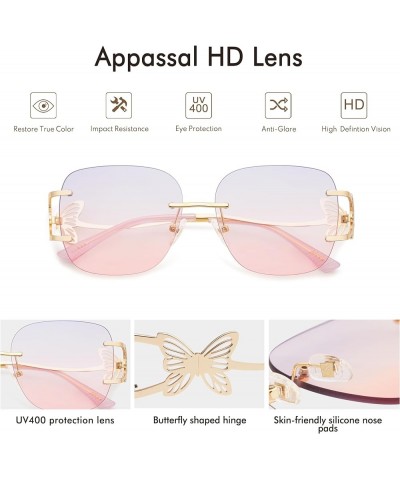 Oversized Rimless Sunglasses for Women Men Square Butterfly Y2k Sun Glasses AP3678 C2 Blue Pink $11.75 Oversized