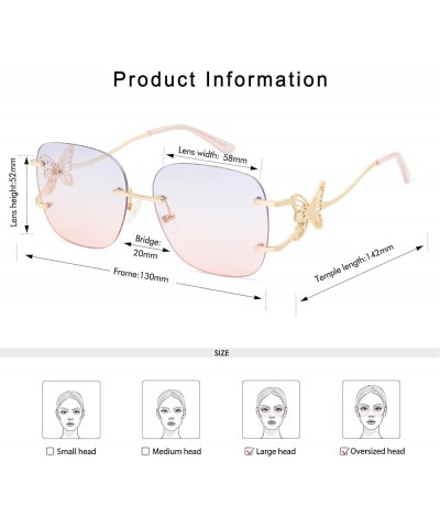 Oversized Rimless Sunglasses for Women Men Square Butterfly Y2k Sun Glasses AP3678 C2 Blue Pink $11.75 Oversized